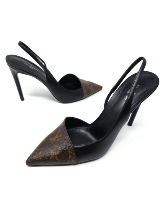 Louis Vuitton Shoes - Louis Vuitton Monogram Slingback Pumps Cherie Pointed Toe Leather Heels 37.5 7.5